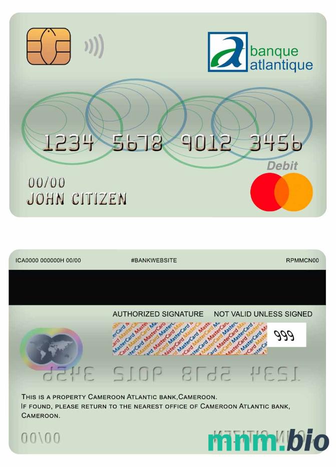 Cameroon Atlantic bank mastercard debet karta przykład w formacie PSD